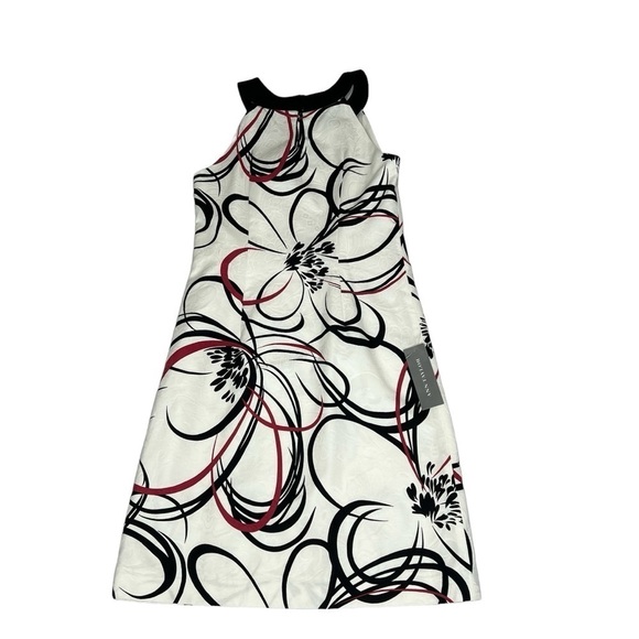 NWT ANN TAYLOR White Red Black Abstract Floral Sleeveless Halter Dress Size 2 - Picture 9 of 16